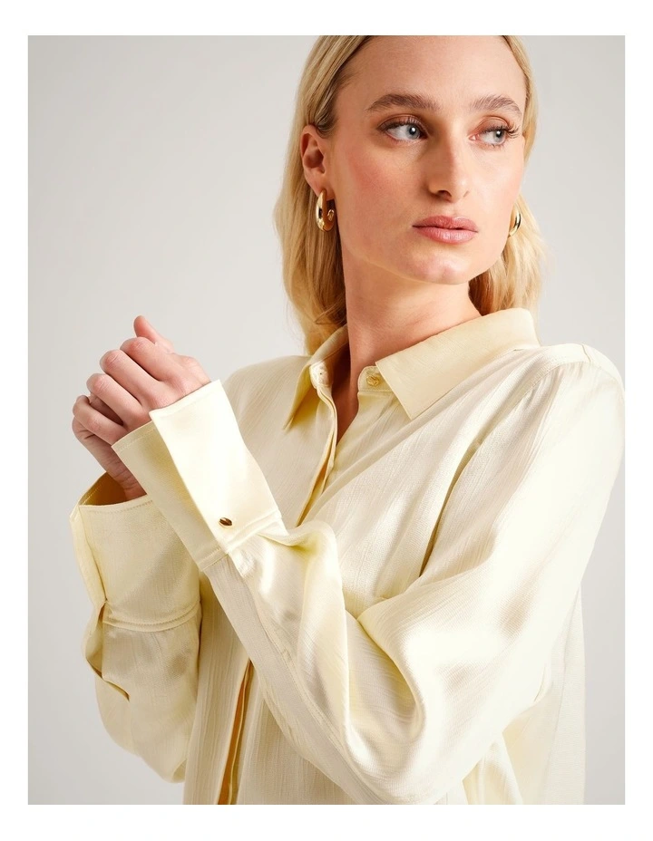 Vertical Crinkle Satin Shirt in Light Yellow image 3