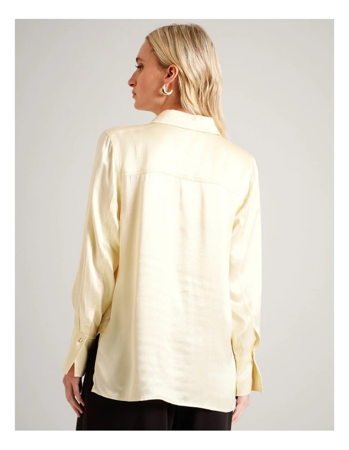 Vertical Crinkle Satin Shirt in Light Yellow image 6