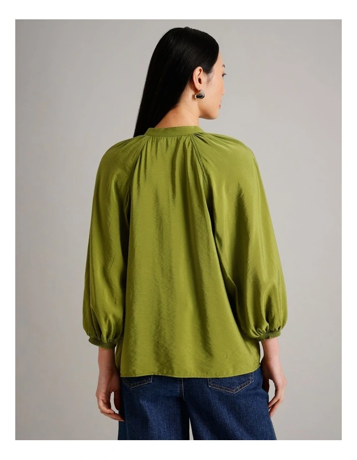 Sustainable Viscose Blend Button Through Raglan Sleeve Top in Chartreuse image 5
