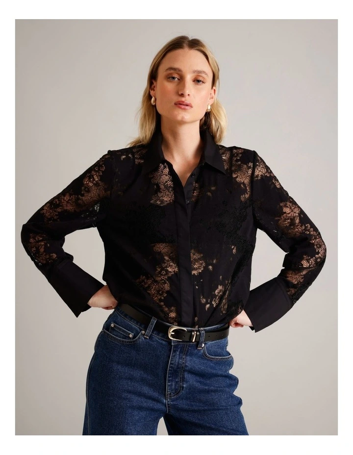 Cotton Lace Shirt in Black image 1