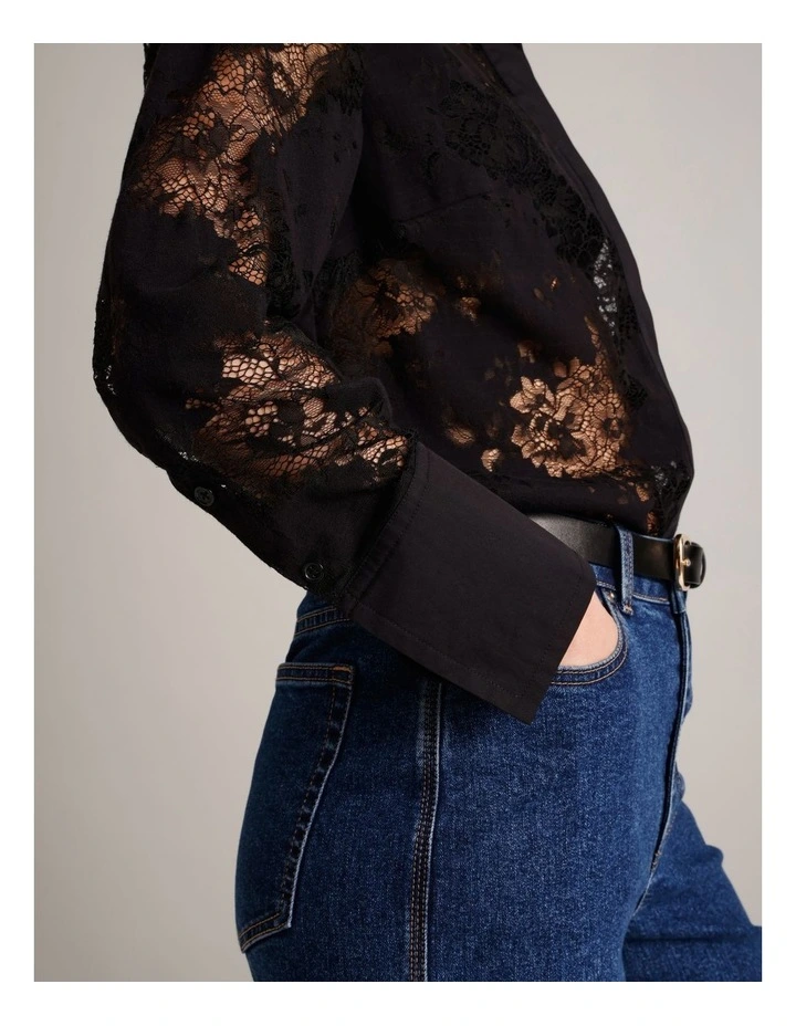 Cotton Lace Shirt in Black image 4