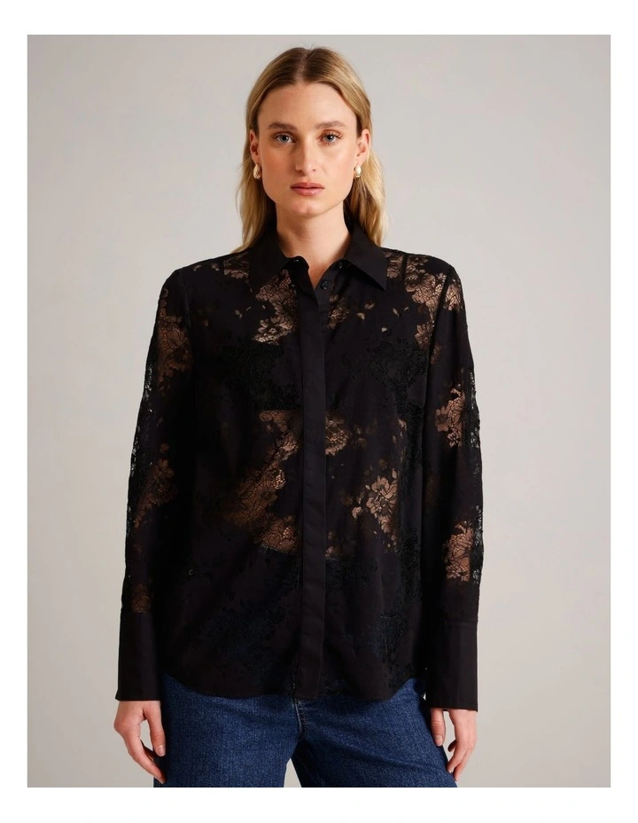 Cotton Lace Shirt in Black image 5