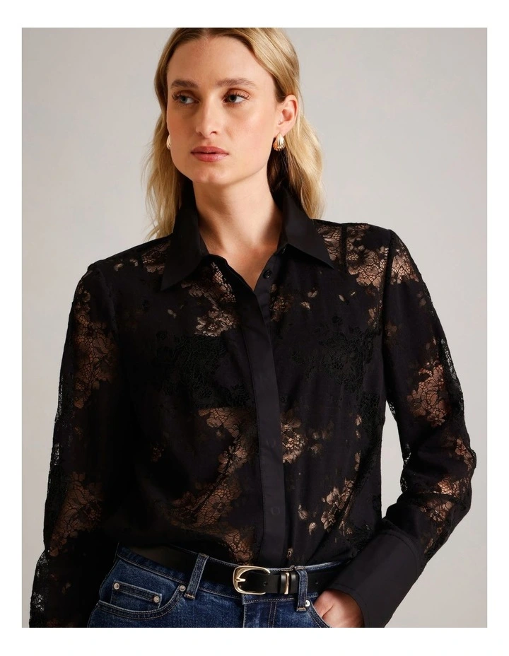 Cotton Lace Shirt in Black image 7