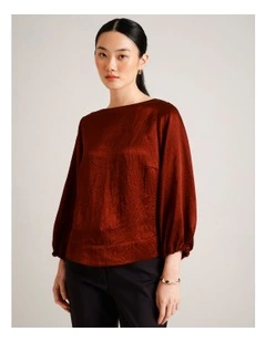 Crushed Acetate Long Sleeve Top in Rust