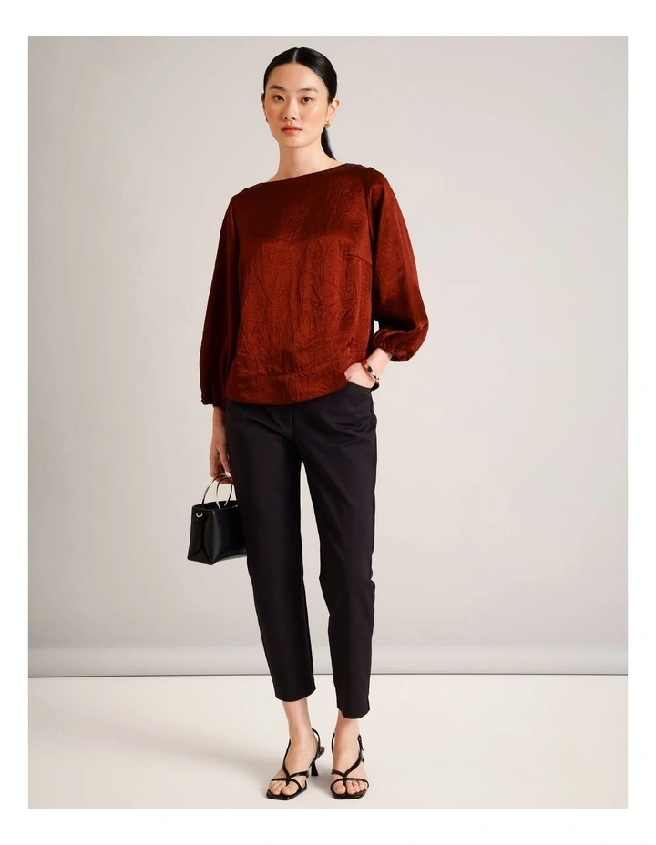 Crushed Acetate Long Sleeve Top in Rust image 3