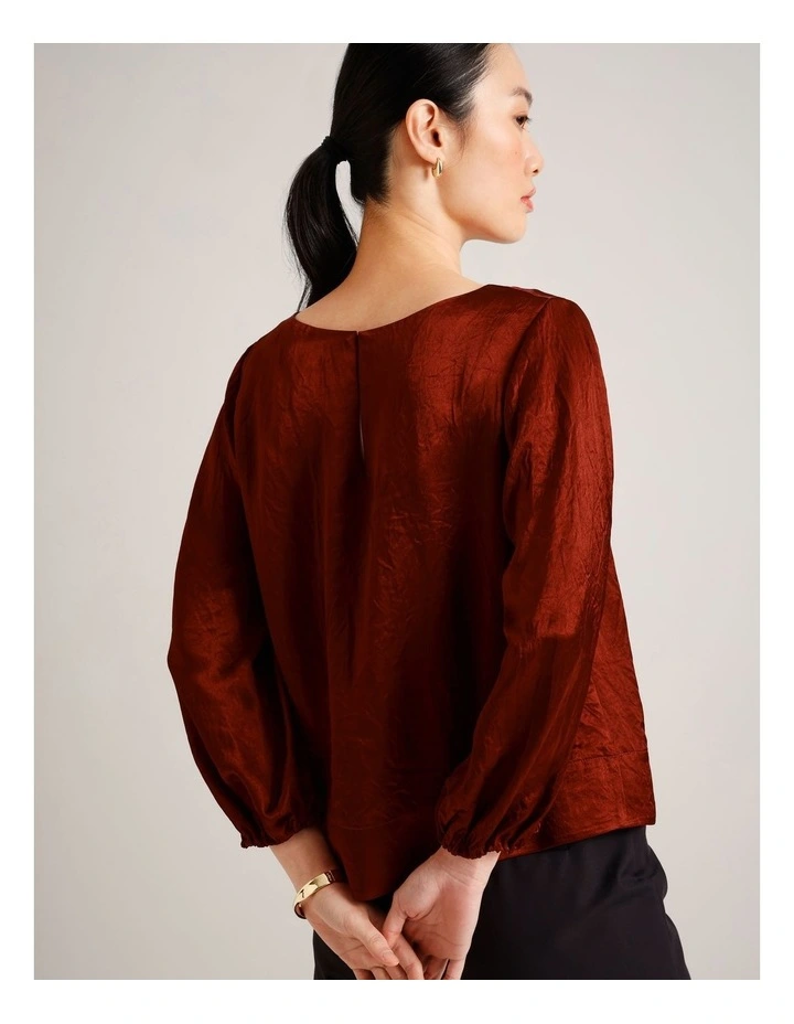 Crushed Acetate Long Sleeve Top in Rust image 4