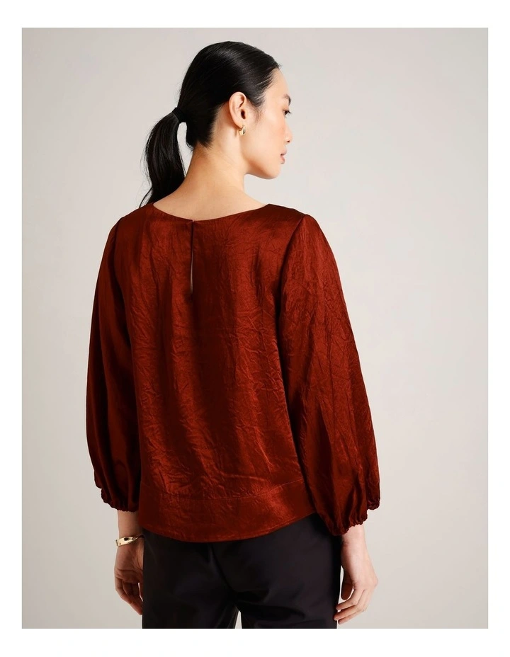 Crushed Acetate Long Sleeve Top in Rust image 6