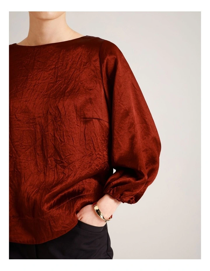 Crushed Acetate Long Sleeve Top in Rust image 7