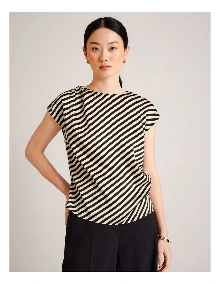 Recycled Poly Satin Draped Shoulder Sleeveless Top in Assorted image 1