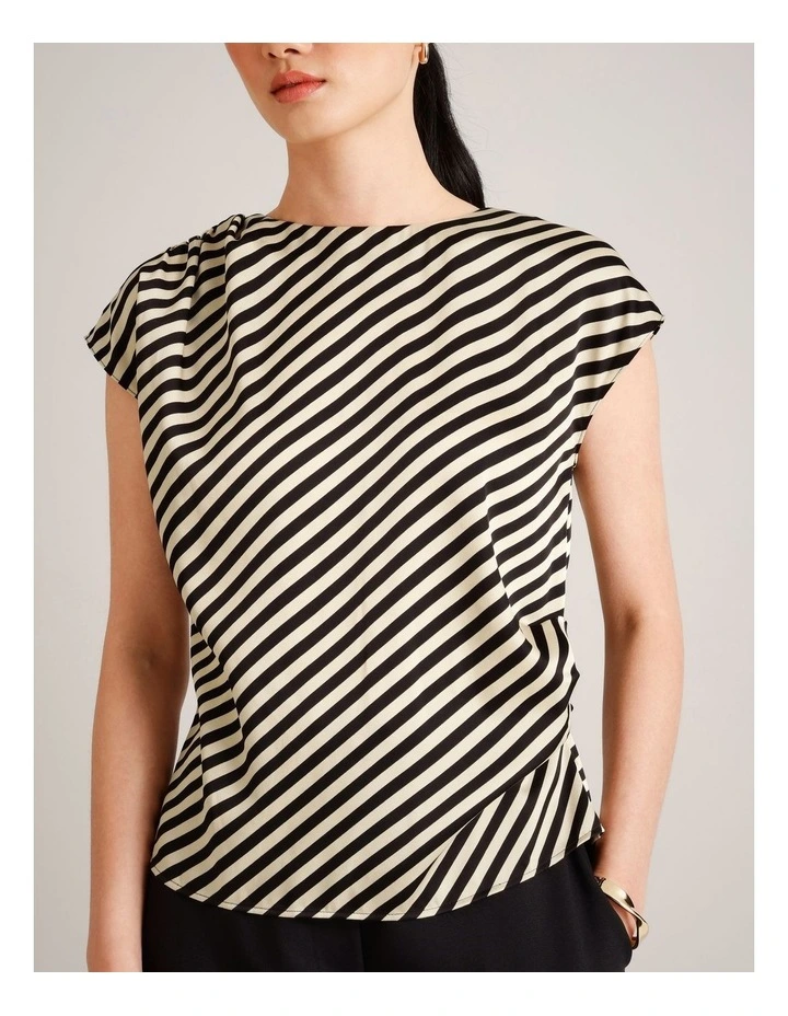 Recycled Poly Satin Draped Shoulder Sleeveless Top in Assorted image 5