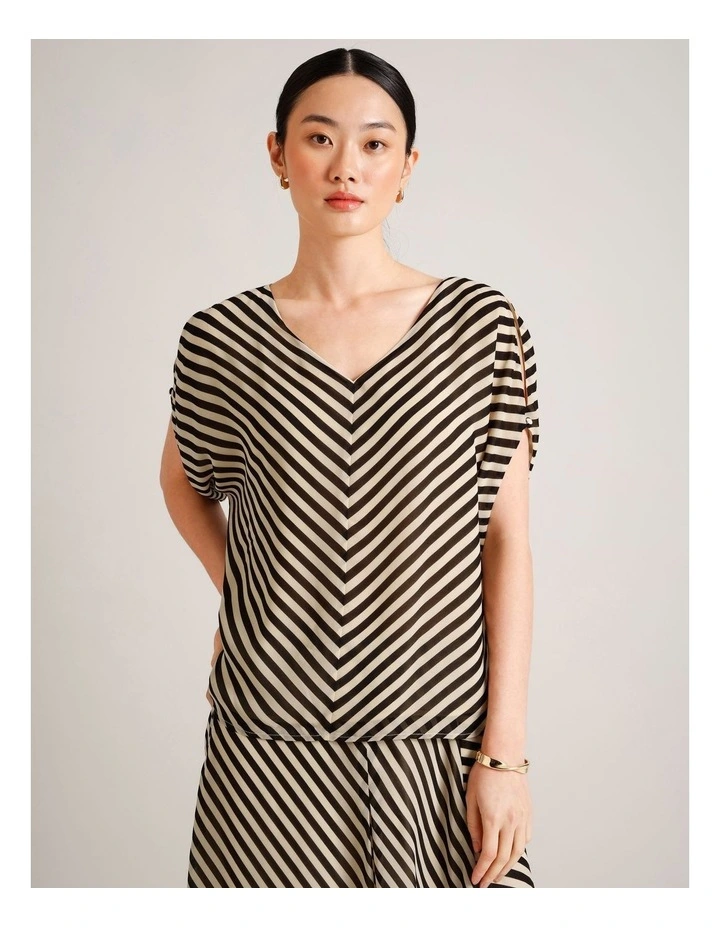 Recycled Poly Batwing V-Neck Top in Assorted image 1