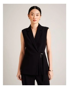 Recycled Poly Pleat Detail Vest in Black