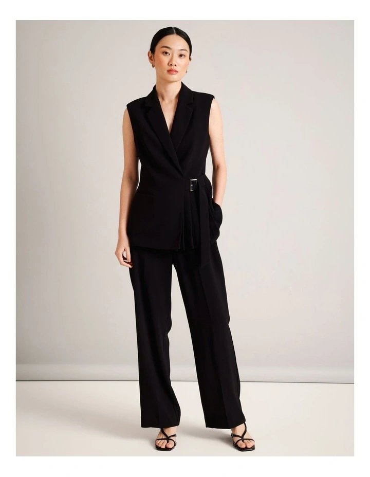 Recycled Poly Pleat Detail Vest in Black image 2