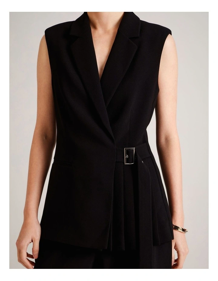Recycled Poly Pleat Detail Vest in Black image 3