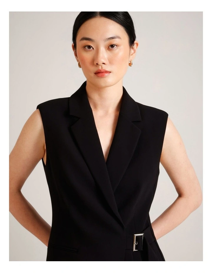 Recycled Poly Pleat Detail Vest in Black image 4