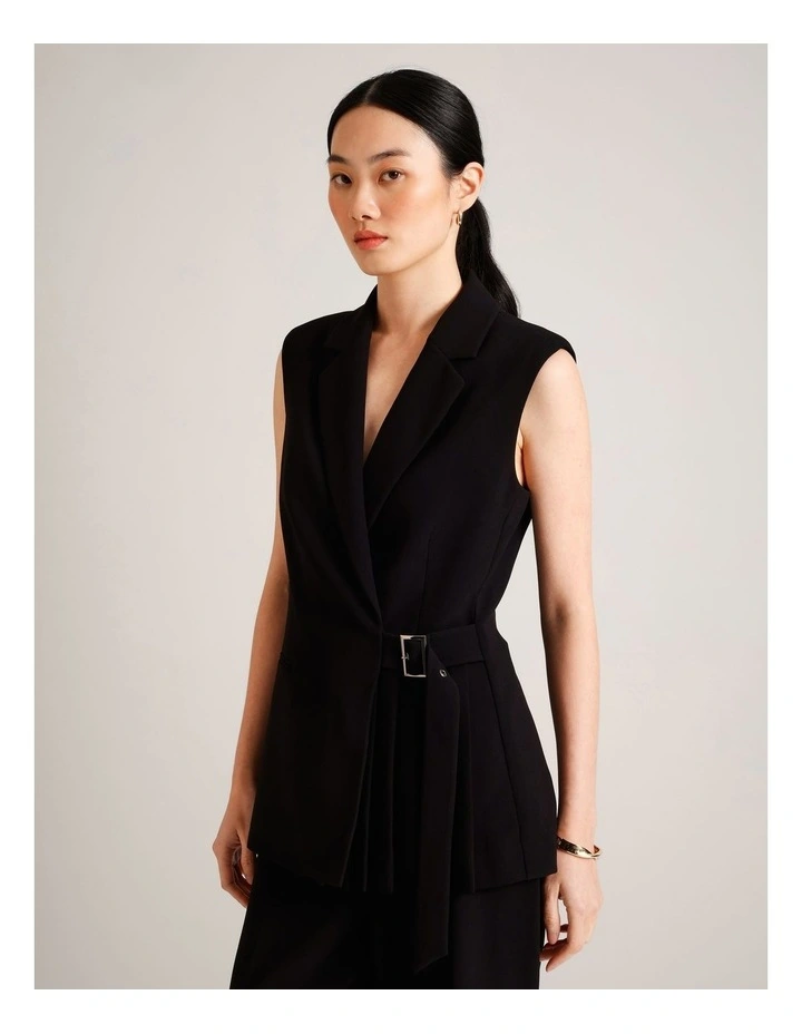 Recycled Poly Pleat Detail Vest in Black image 5