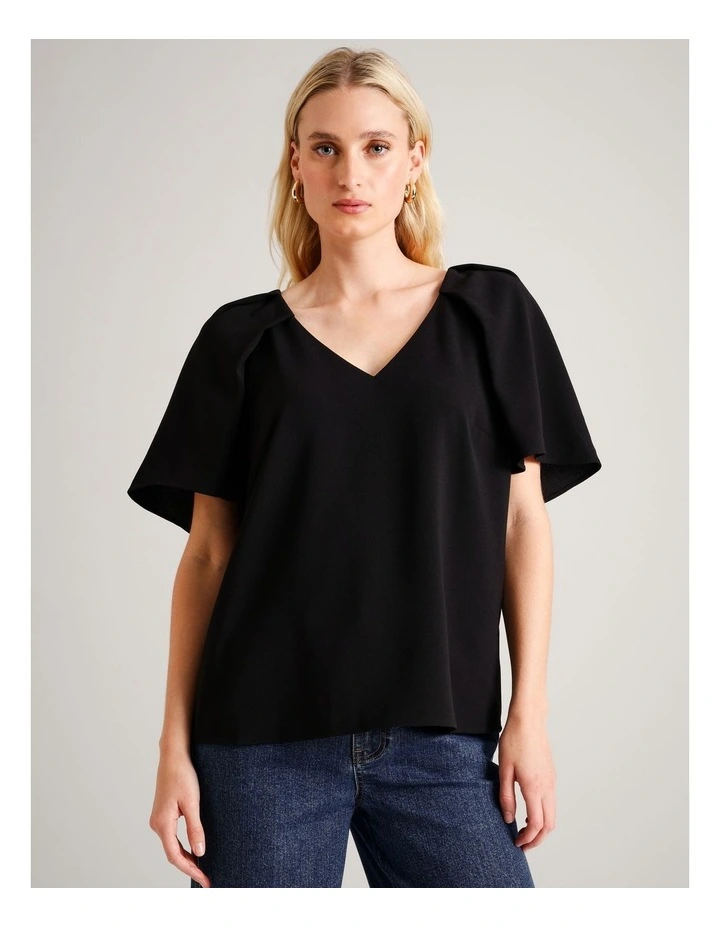 Tuck Shoulder Crepe Top in Black image 1