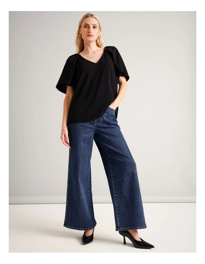 Tuck Shoulder Crepe Top in Black image 2