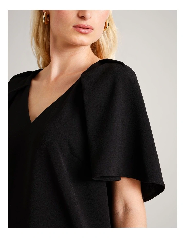 Tuck Shoulder Crepe Top in Black image 3