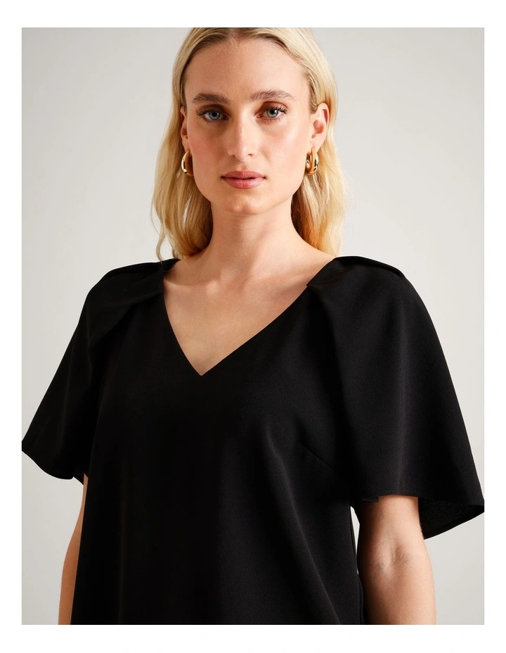 Tuck Shoulder Crepe Top in Black image 4