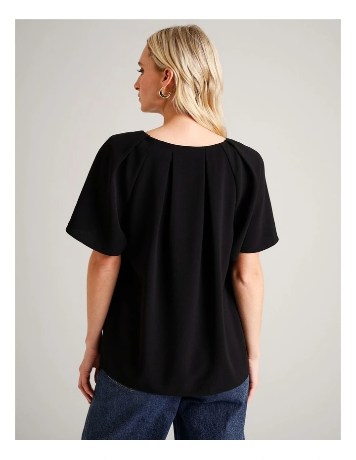 Tuck Shoulder Crepe Top in Black image 5