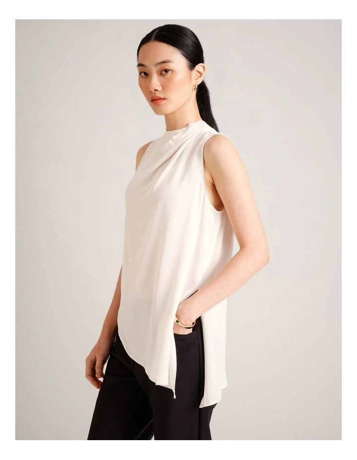 Asym Hem Longline Top in Ecru image 2