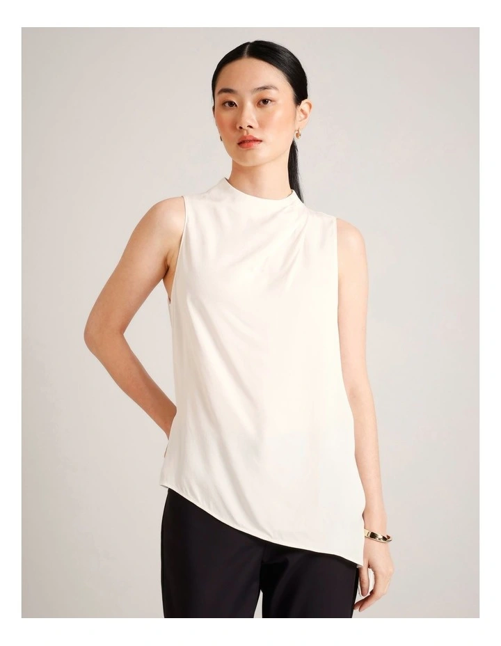 Asym Hem Longline Top in Ecru image 3
