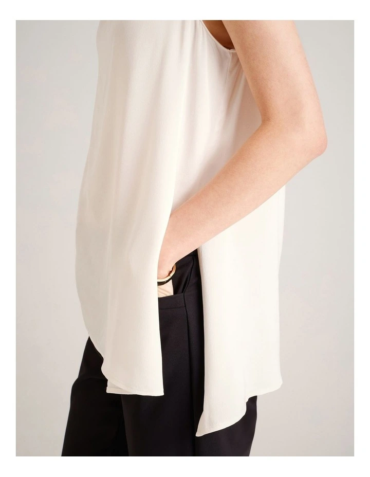 Asym Hem Longline Top in Ecru image 4
