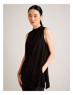 Asym Hem Longline Top in Black
