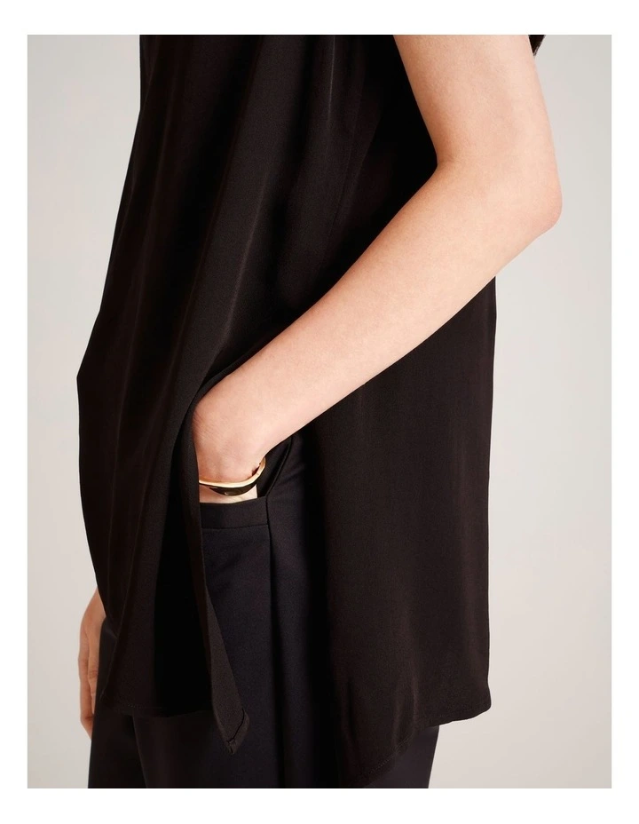 Asym Hem Longline Top in Black image 4