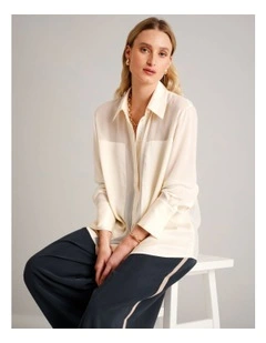 Sheer Satin Panel Shirt in Ecru