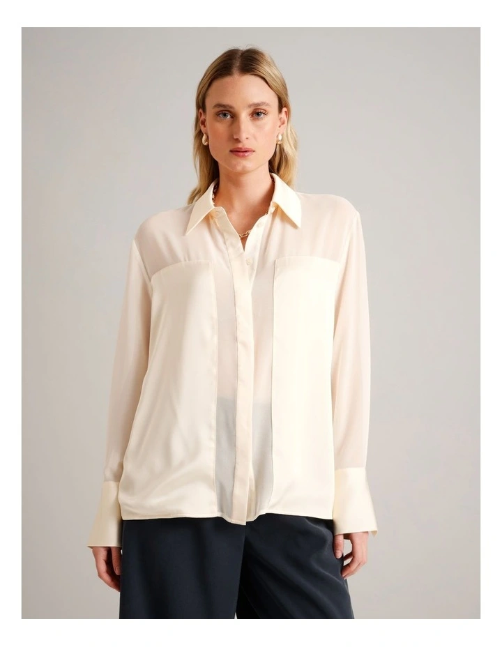 Sheer Satin Panel Shirt in Ecru image 3