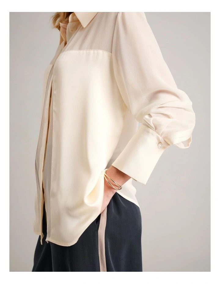 Sheer Satin Panel Shirt in Ecru image 5