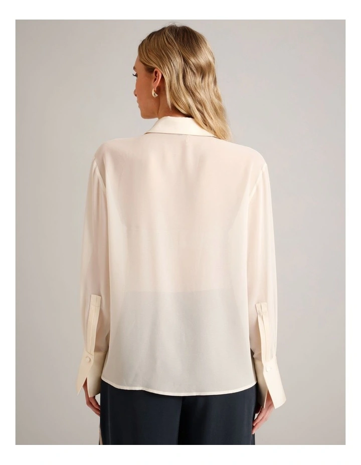 Sheer Satin Panel Shirt in Ecru image 6