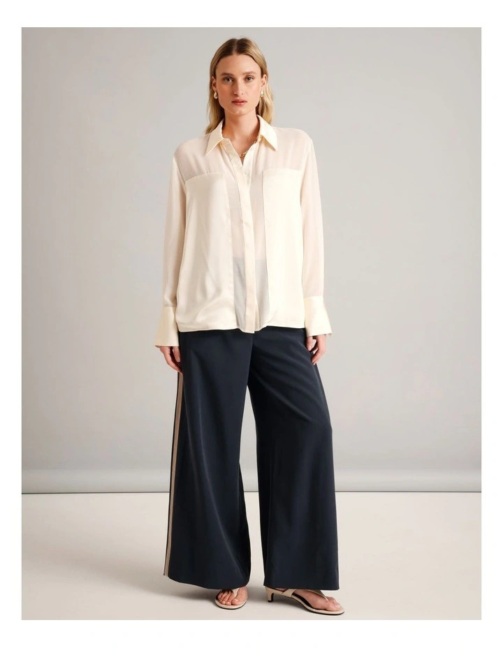 Sheer Satin Panel Shirt in Ecru image 7