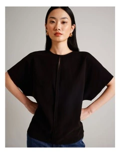Viscose Blend Keyhole Top in Black