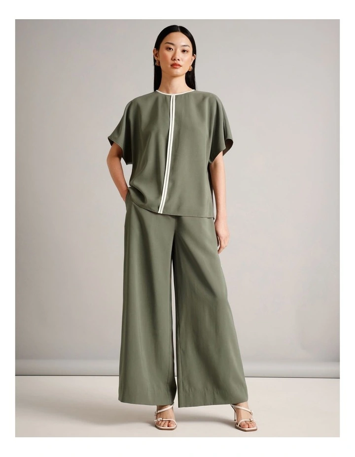 Viscose Blend Keyhole Top in Khaki image 2