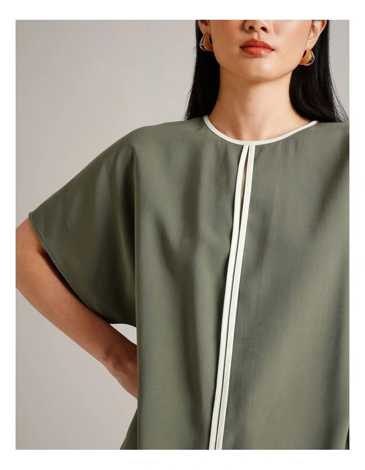 Viscose Blend Keyhole Top in Khaki image 7
