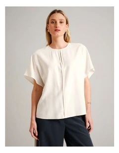 Viscose Blend Keyhole Top in Ecru