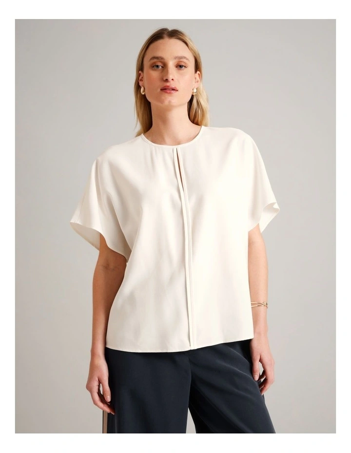 Viscose Blend Keyhole Top in Ecru image 1