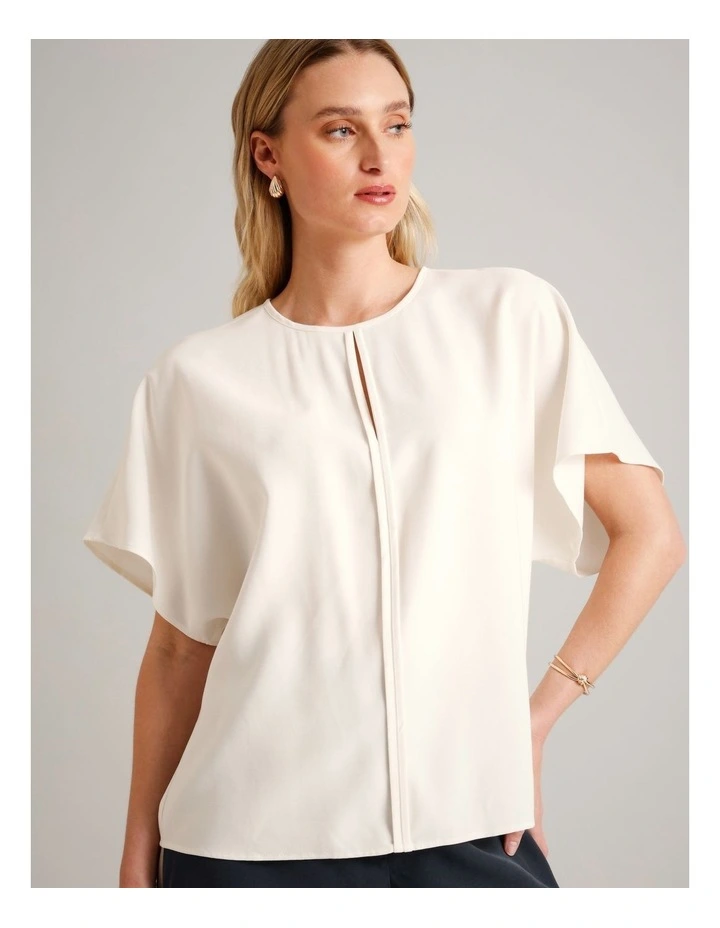 Viscose Blend Keyhole Top in Ecru image 3