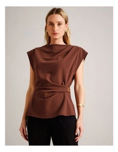 Polyester Blend Extended Sleeve Top With Waist Hardware in Wine