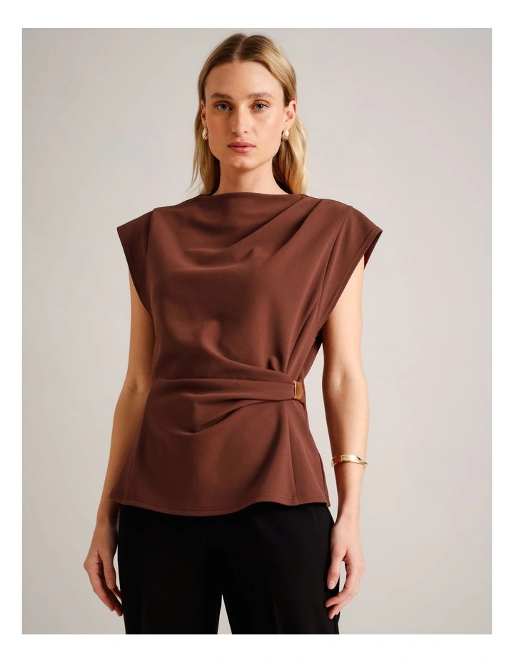 Polyester Blend Extended Sleeve Top With Waist Hardware in Wine image 1