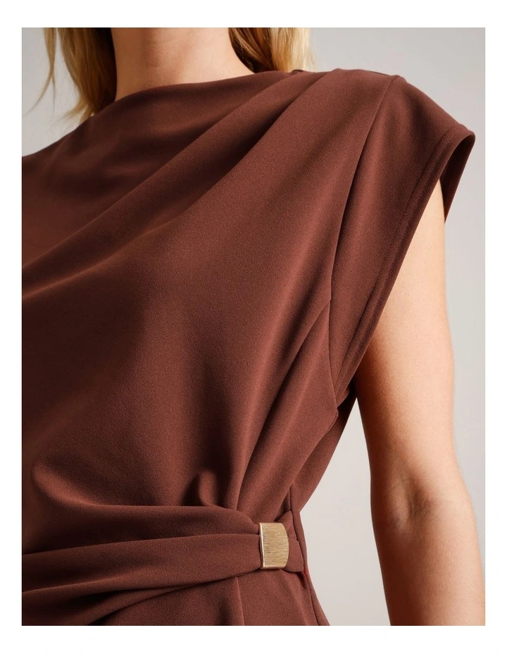 Polyester Blend Extended Sleeve Top With Waist Hardware in Wine image 2
