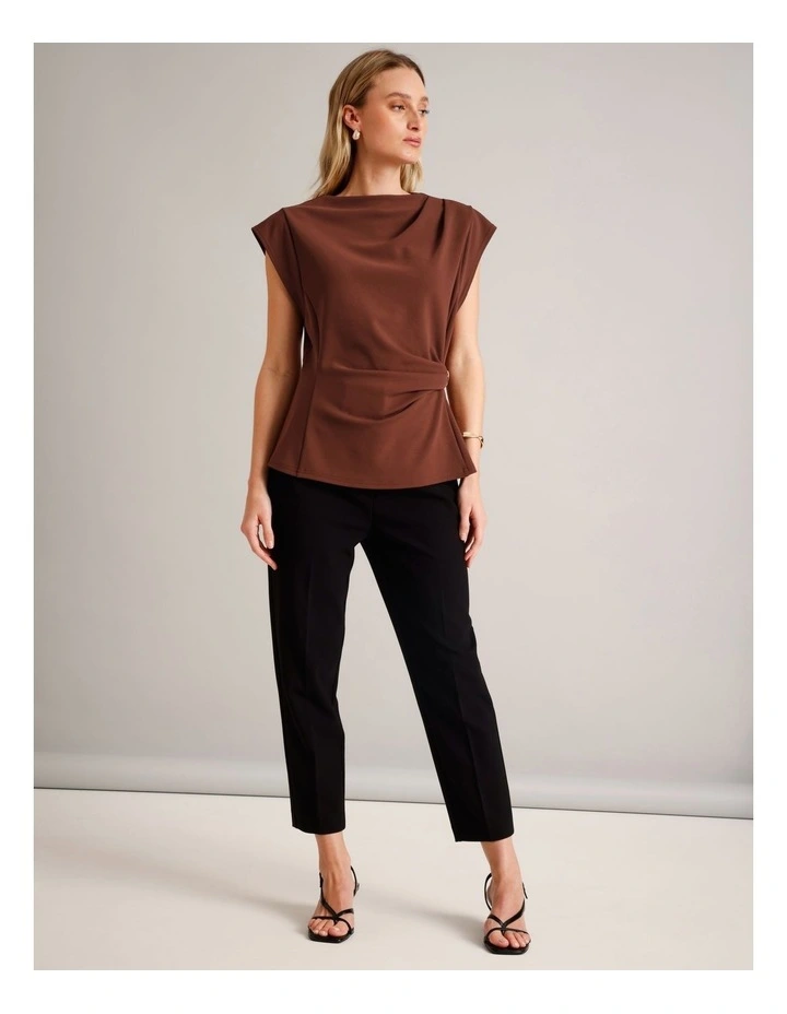 Polyester Blend Extended Sleeve Top With Waist Hardware in Wine image 4