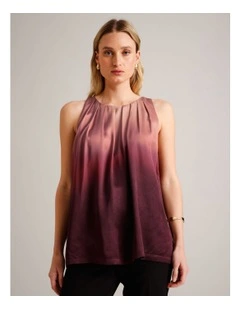 Viscose Blend Pleated Neck Sleeveless Top in Assorted