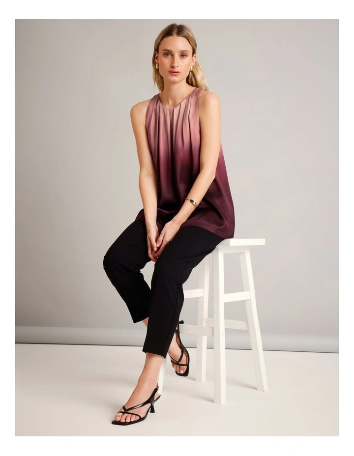 Viscose Blend Pleated Neck Sleeveless Top in Assorted image 2