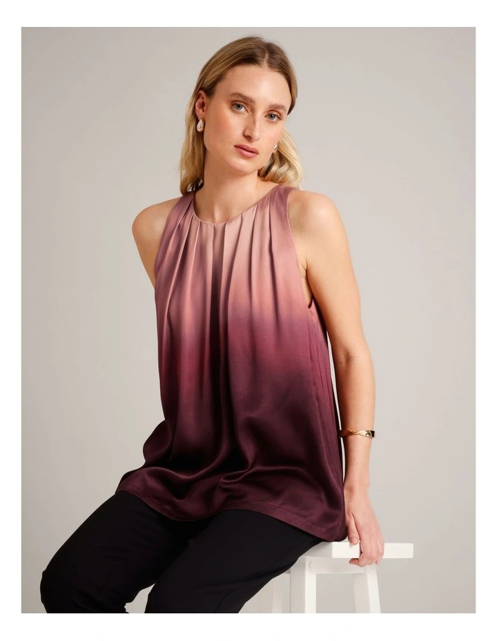 Viscose Blend Pleated Neck Sleeveless Top in Assorted image 3