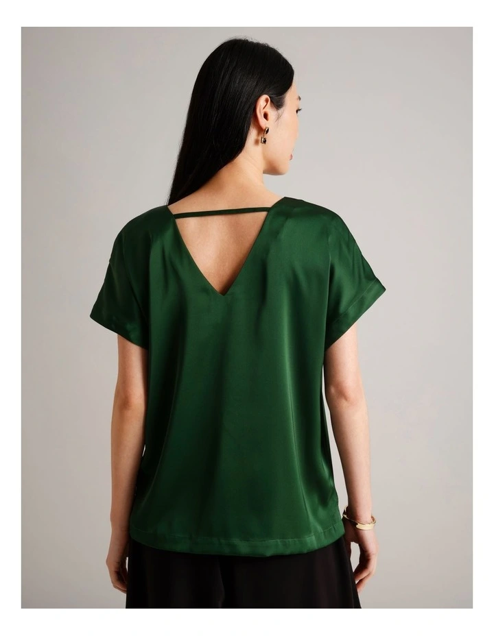 Satin V Neck Tee in Dark Green image 6