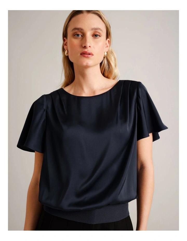 Satin Elastic Waist Tee in Navy image 1
